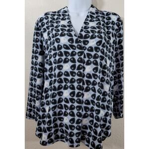 Ann Taylor Blue Black White Leaf Print V Neck Blouse Top Large New Without Tags